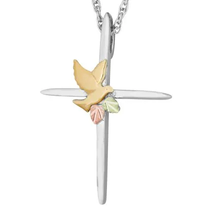MRL03730 Landstrom's Black Hills Gold & Silver Ladies Cross and Dove Pendant